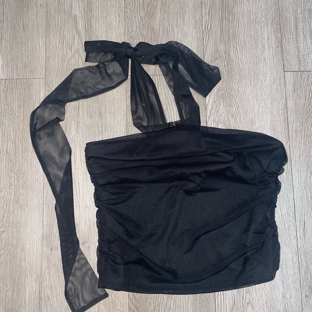 Black Halter Top with Sheer Ties